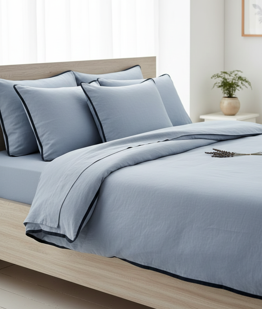 Linen Pillowcase with Contrast Piping