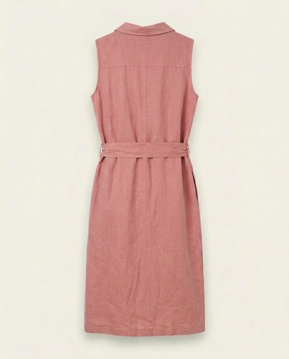 Sleeveless Collared Linen Shirt Dress