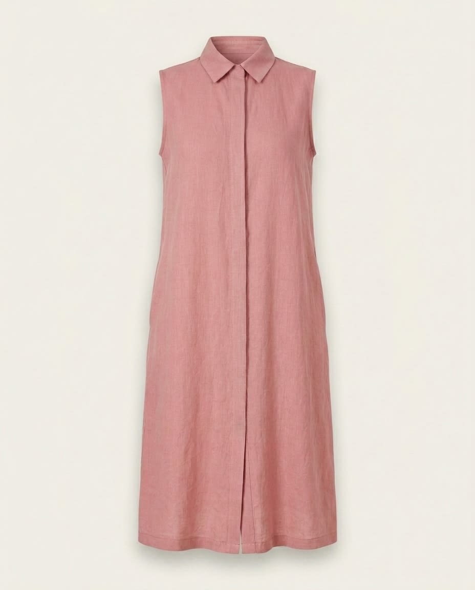 Sleeveless Collared Linen Shirt Dress