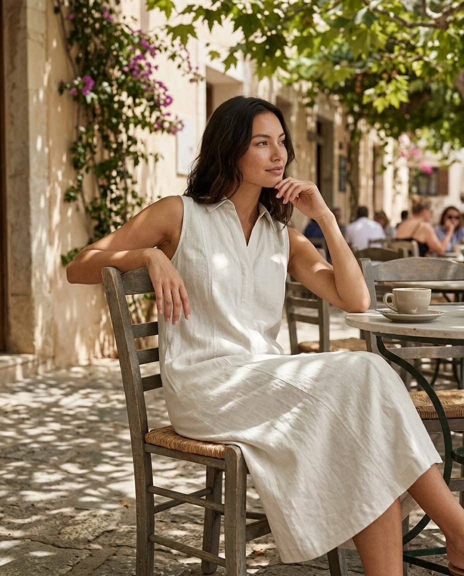 Sleeveless Collared Linen Shirt Dress