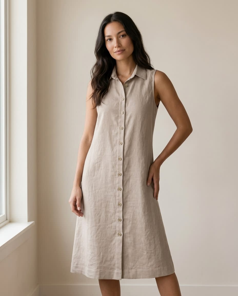 Sleeveless Linen Shirt Dress