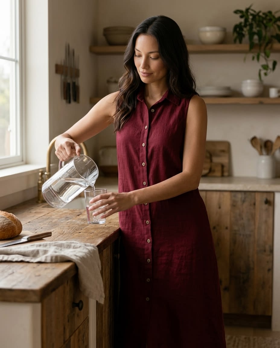 Sleeveless Linen Shirt Dress