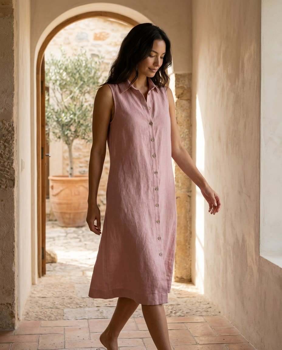 Sleeveless Linen Shirt Dress