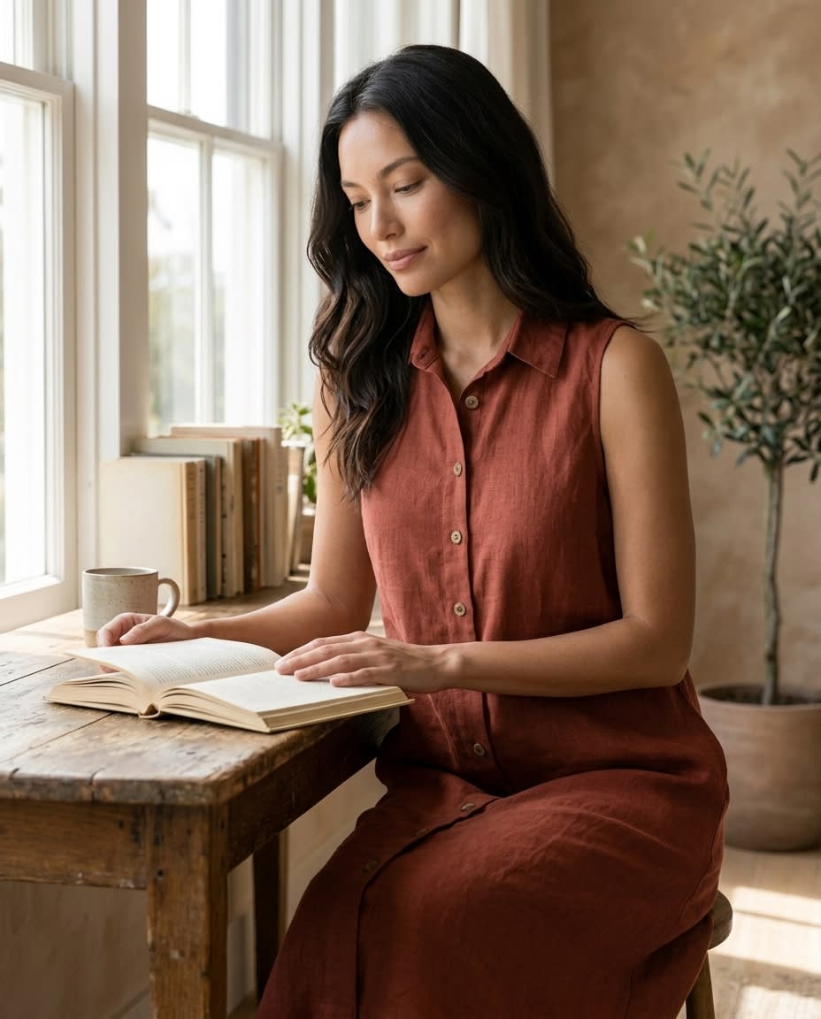 Sleeveless Linen Shirt Dress