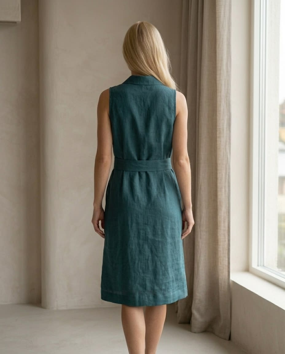 Sleeveless Linen Shirt Dress