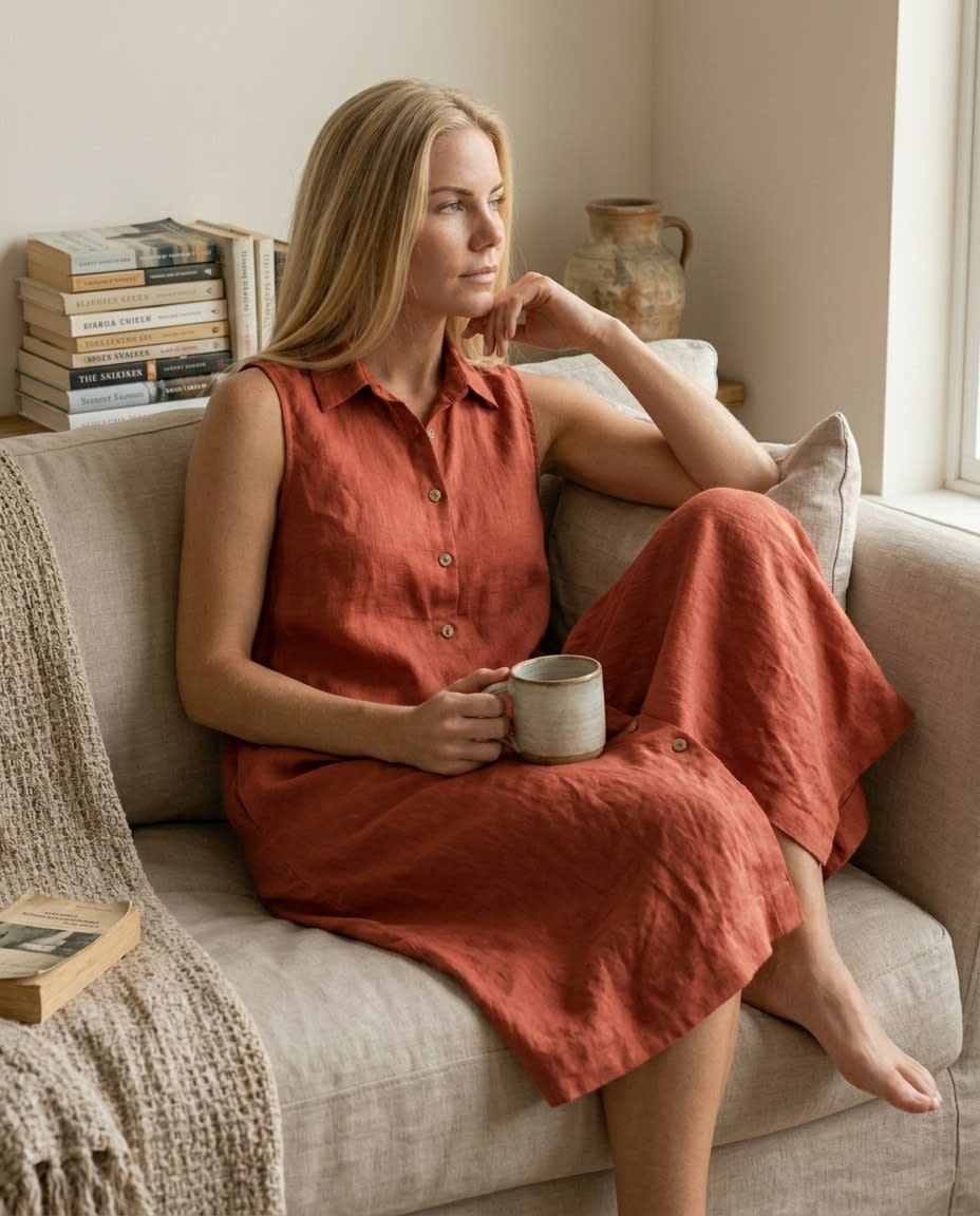 Sleeveless Linen Shirt Dress