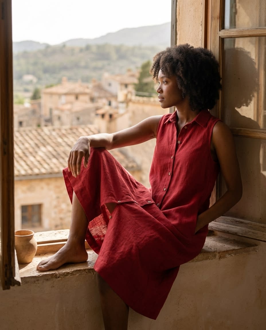 Sleeveless Linen Shirt Dress