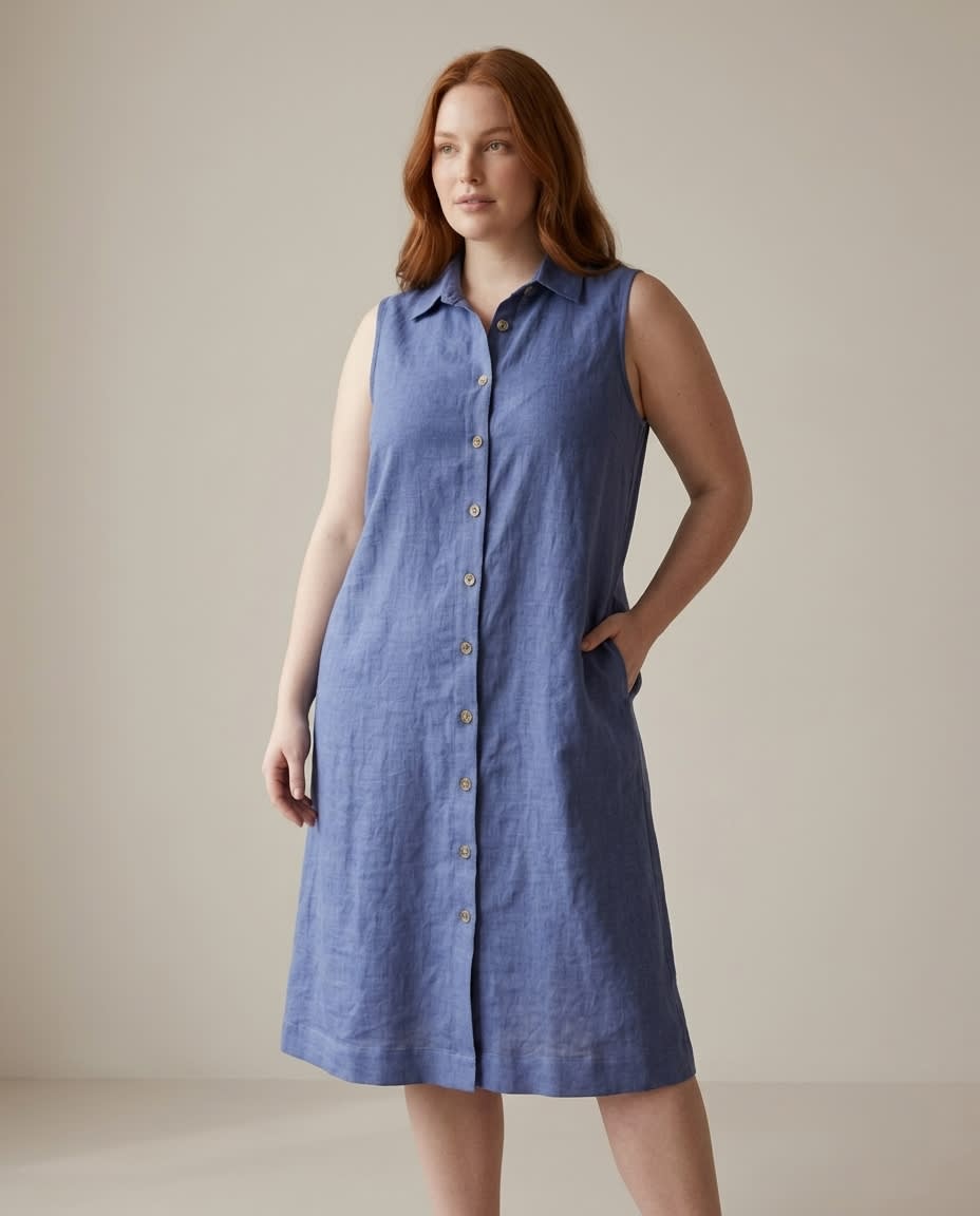 Sleeveless Linen Shirt Dress