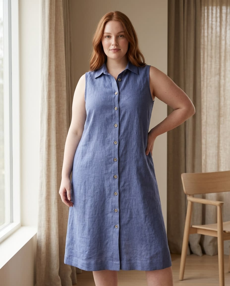 Sleeveless Linen Shirt Dress