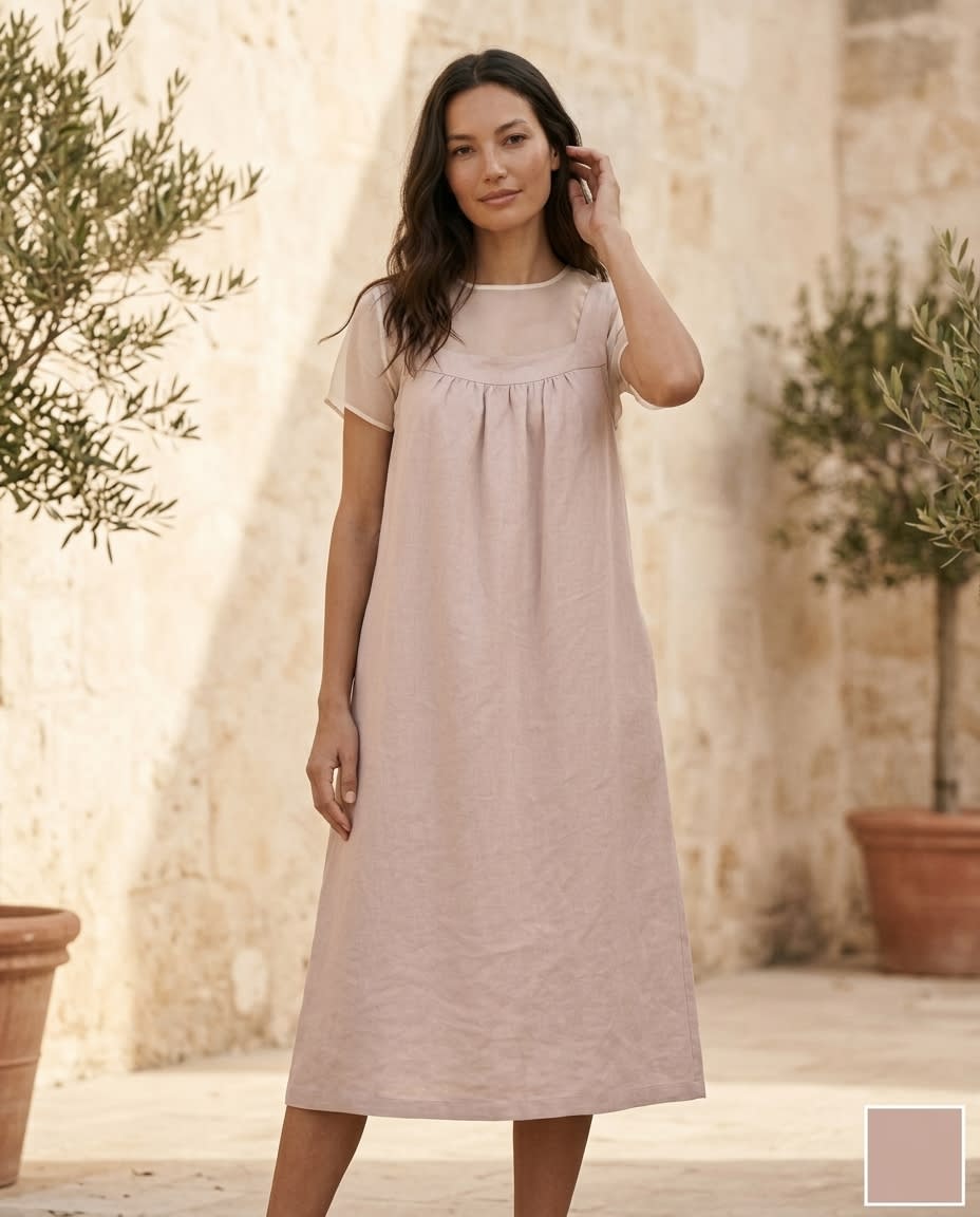 Gathered Yoke Sleeveless Linen Sundress