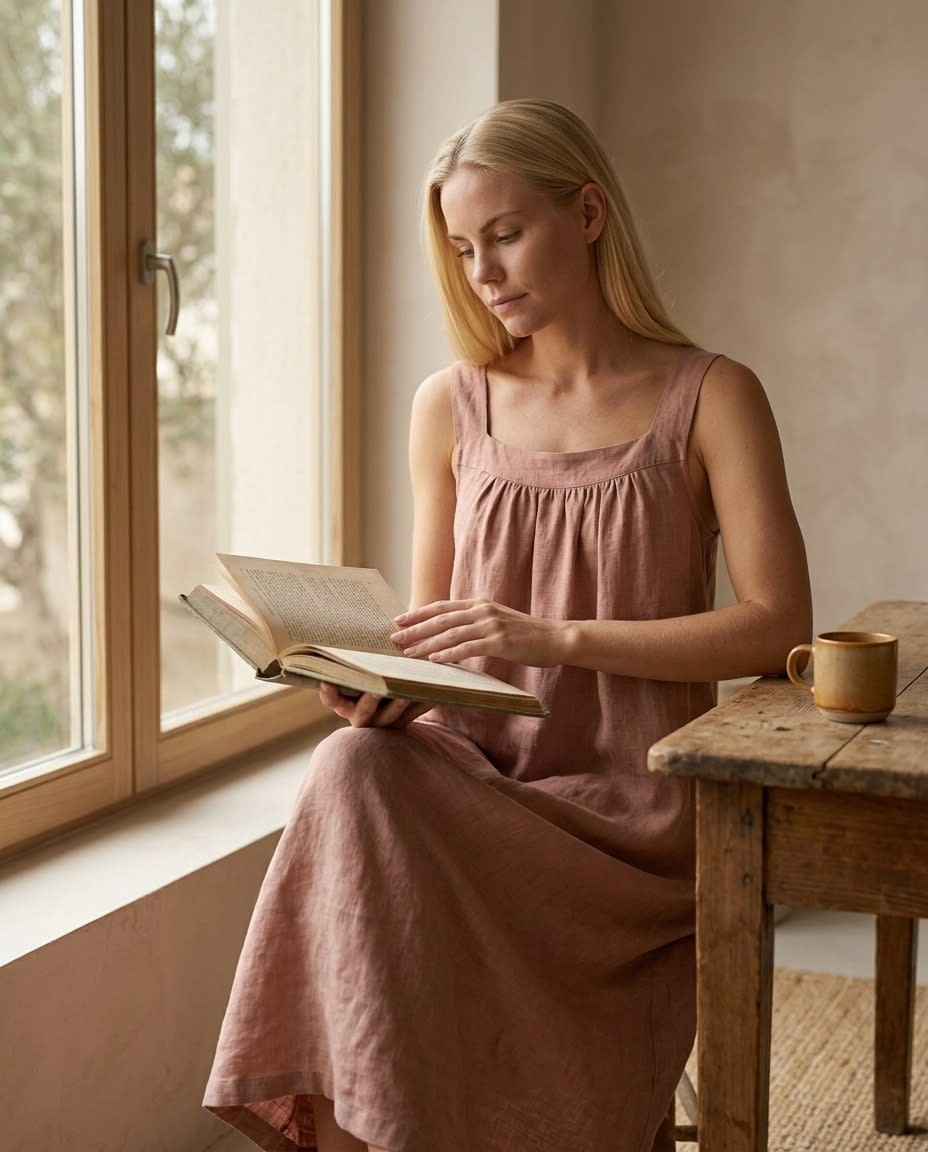 Gathered Yoke Sleeveless Linen Sundress