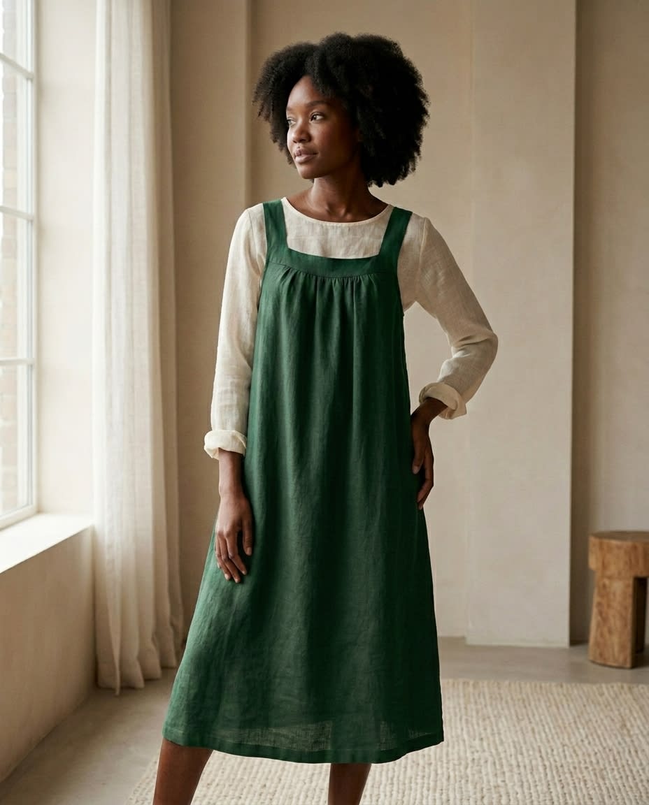 Gathered Yoke Sleeveless Linen Sundress
