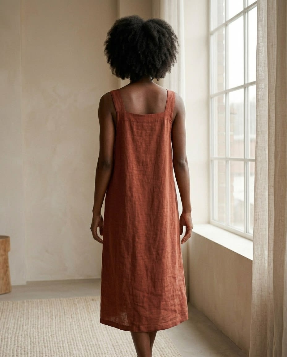 Gathered Yoke Sleeveless Linen Sundress
