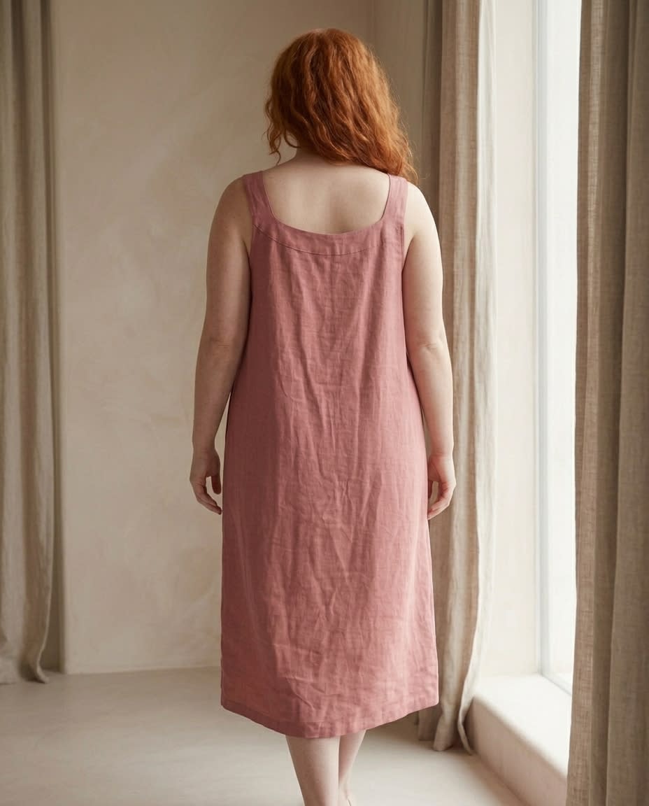 Gathered Yoke Sleeveless Linen Sundress