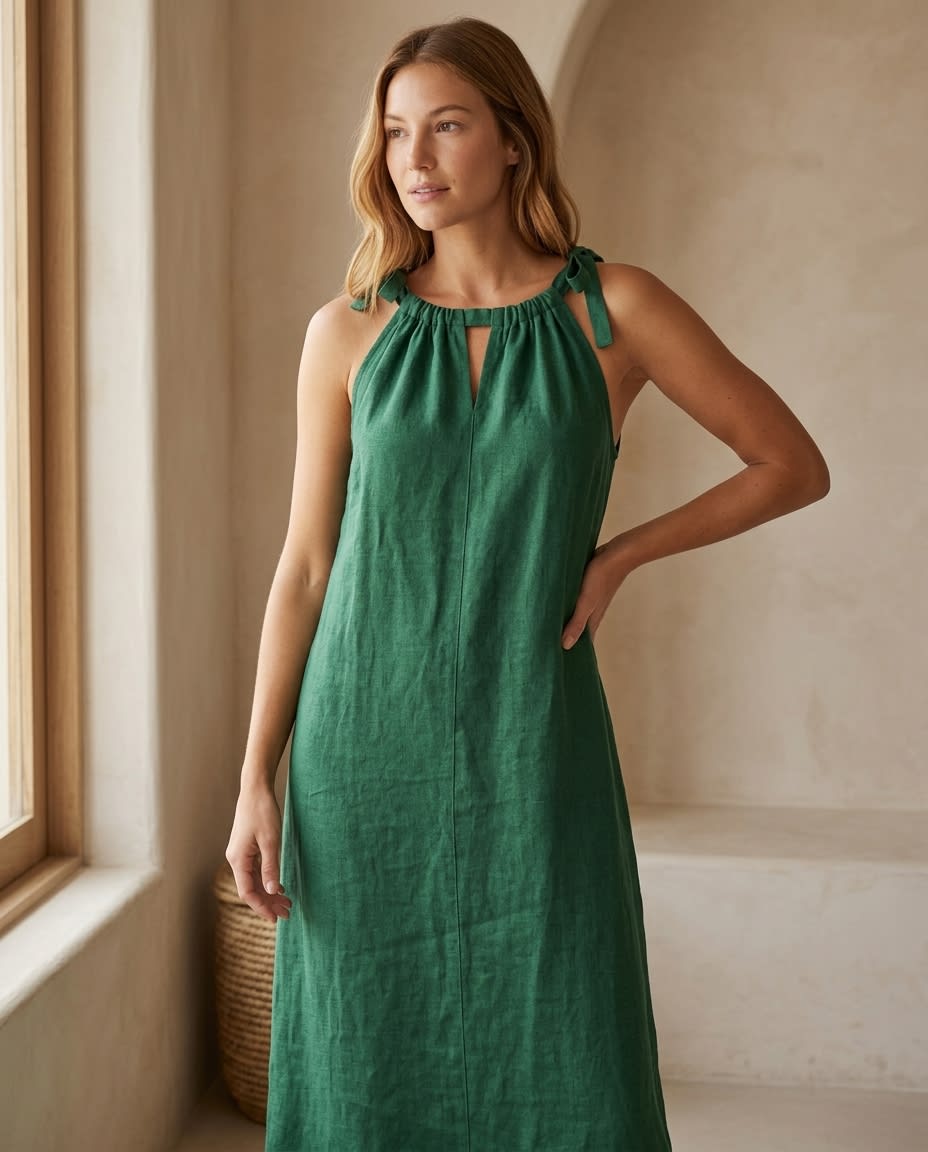 Tie-Shoulder Linen Sundress