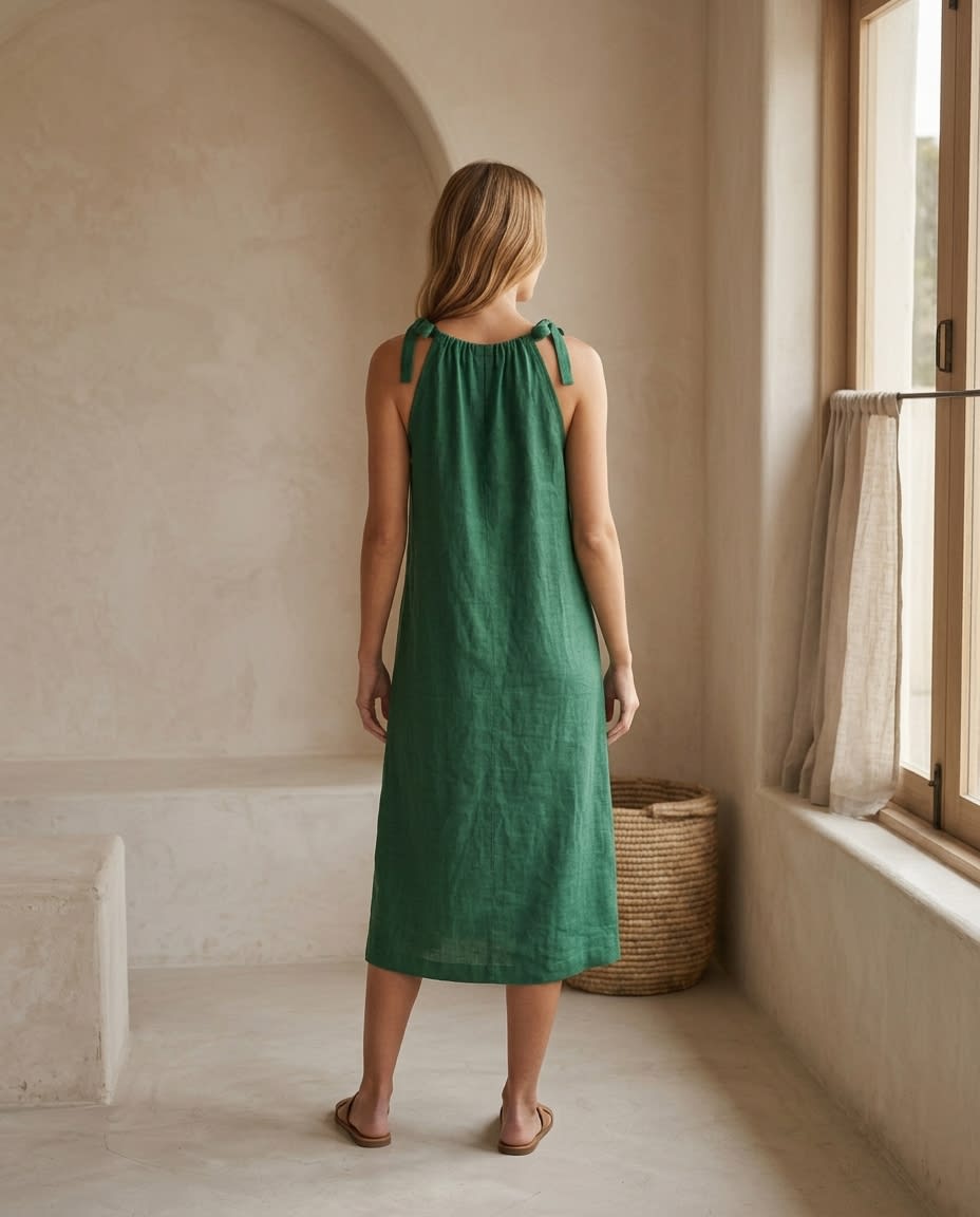 Tie-Shoulder Linen Sundress