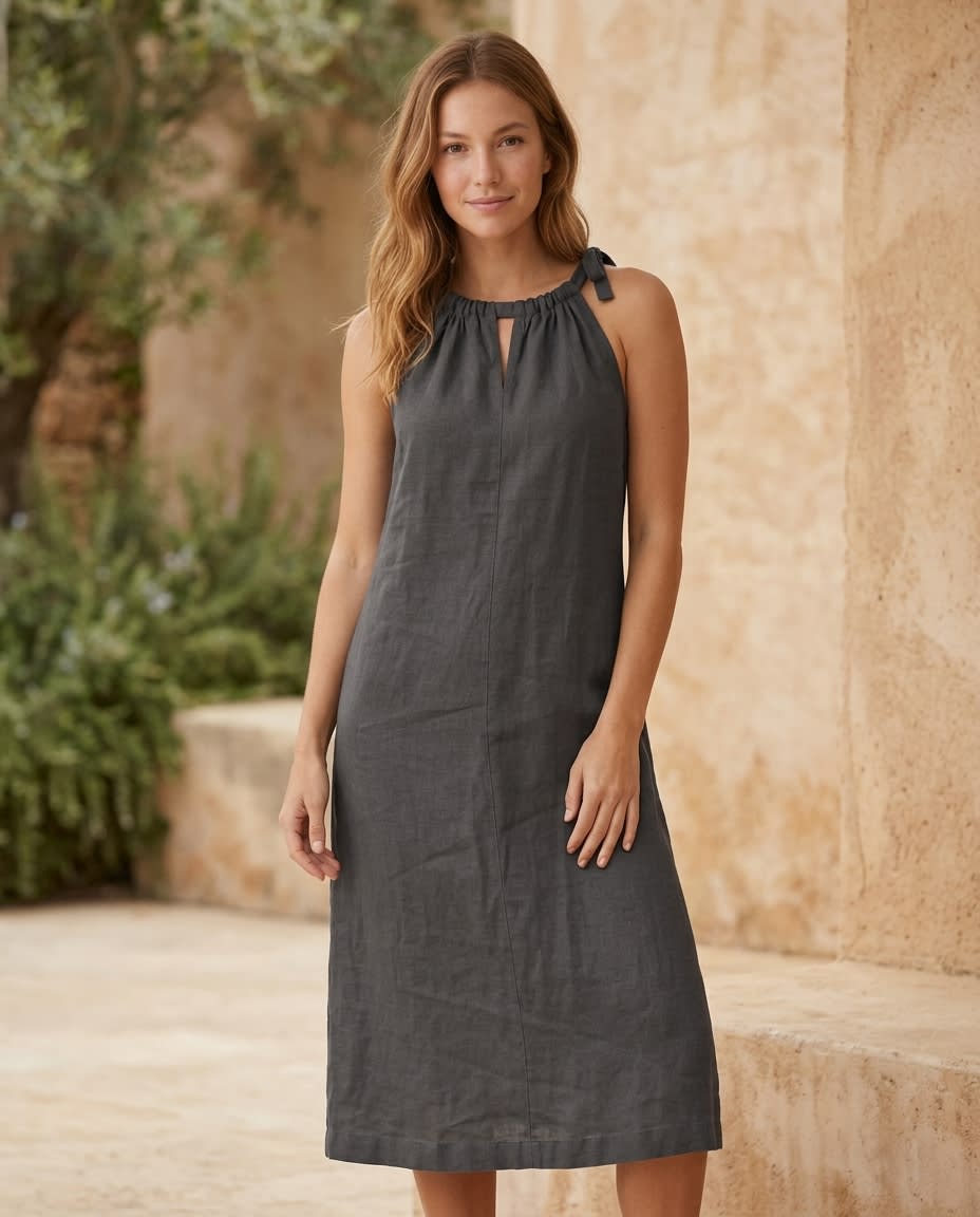 Tie-Shoulder Linen Sundress