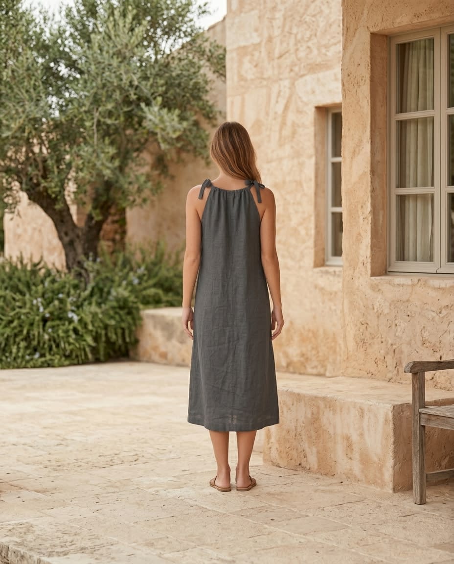 Tie-Shoulder Linen Sundress