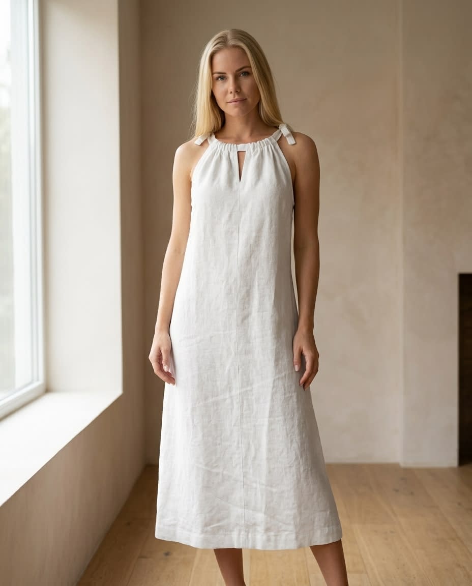 Tie-Shoulder Linen Sundress