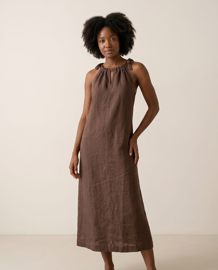Tie-Shoulder Linen Sundress