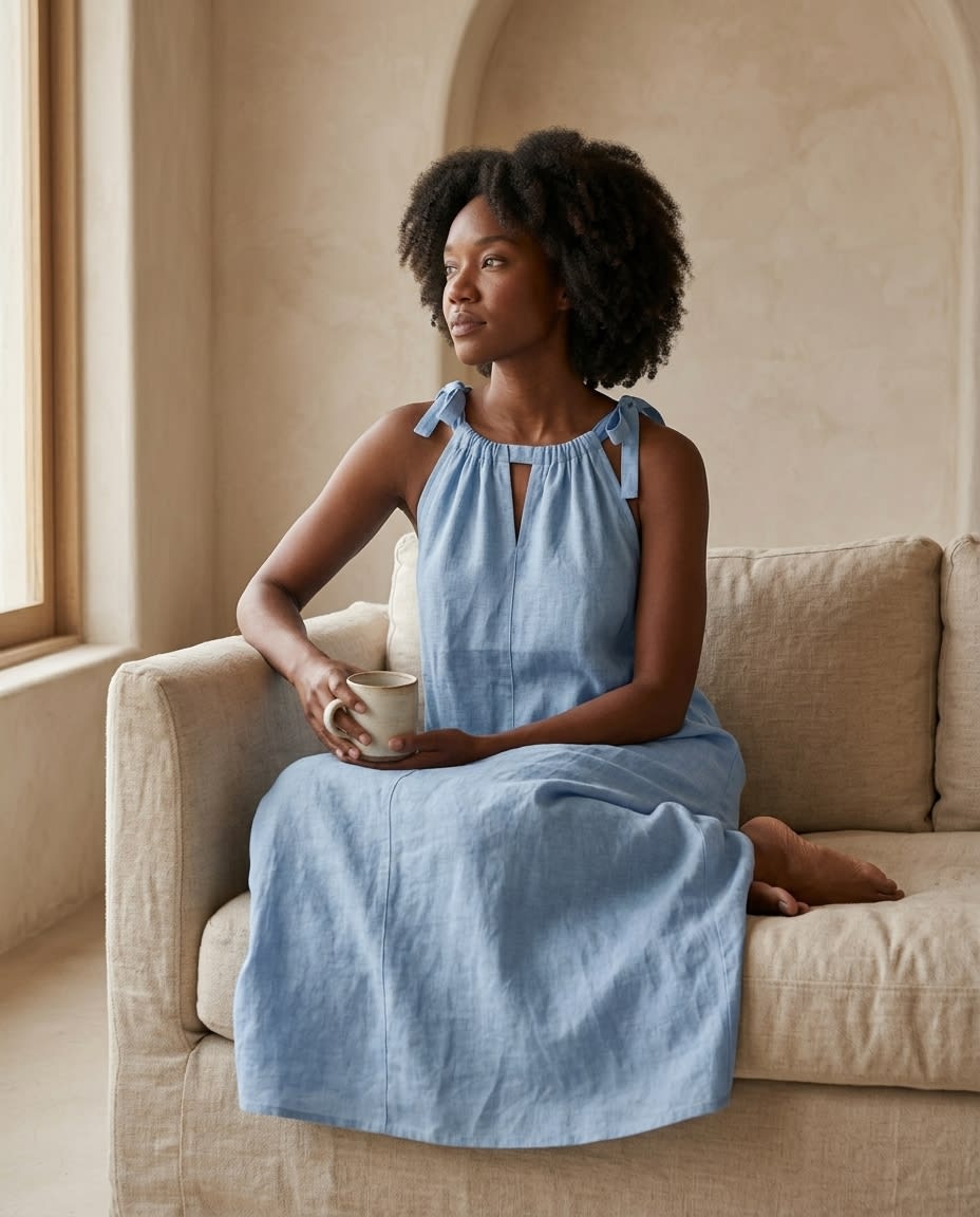 Tie-Shoulder Linen Sundress