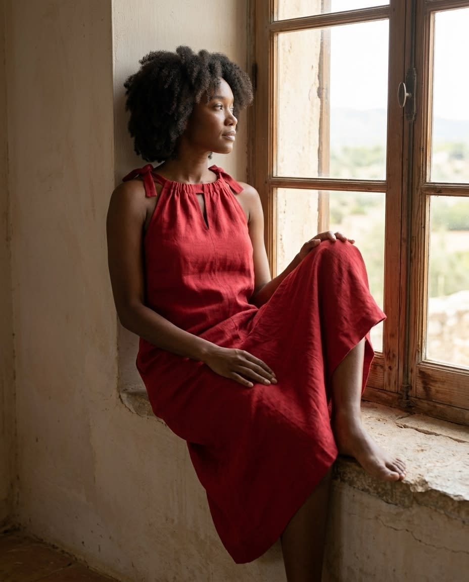 Tie-Shoulder Linen Sundress