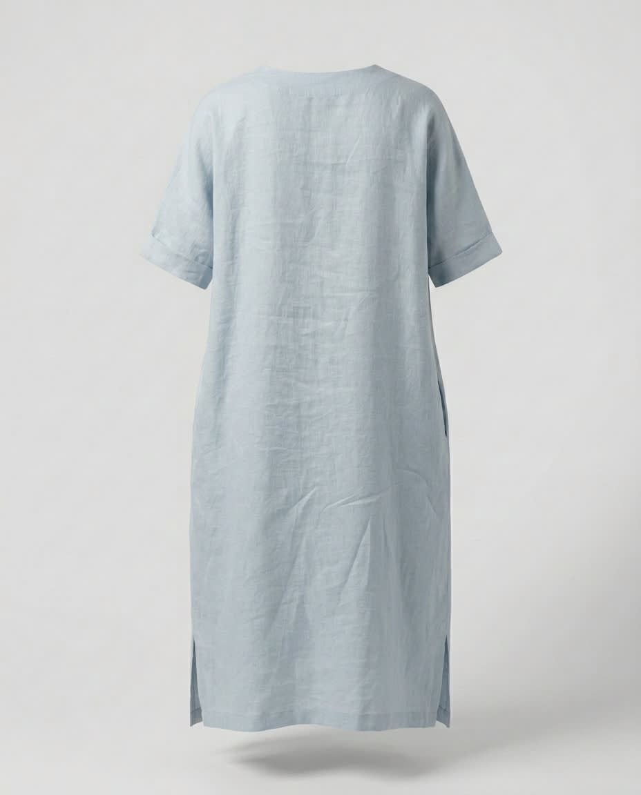 Relaxed V-Neck Linen Midi Dress