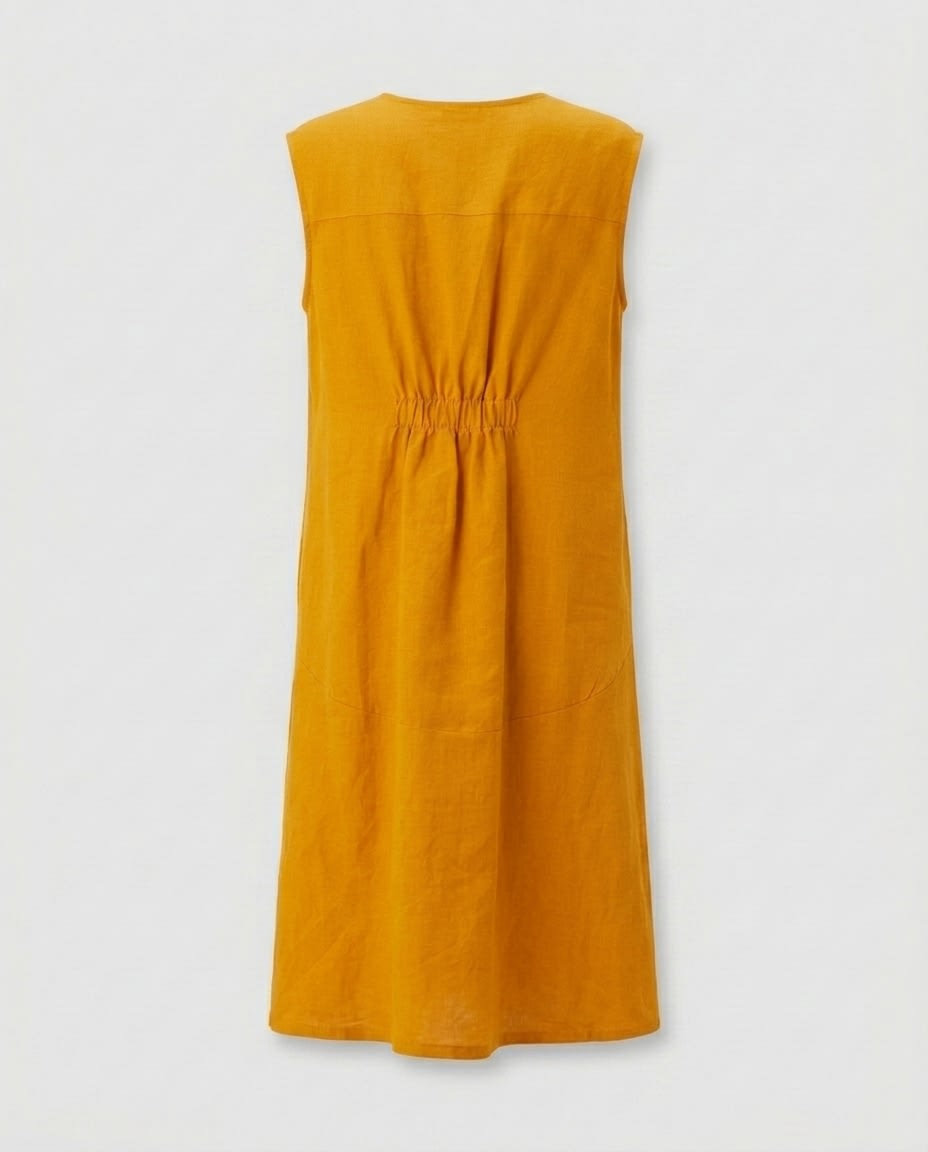 Sleeveless Button-Front Linen Midi Dress
