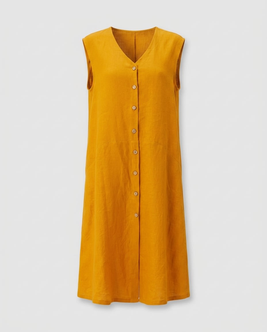 Sleeveless Button-Front Linen Midi Dress
