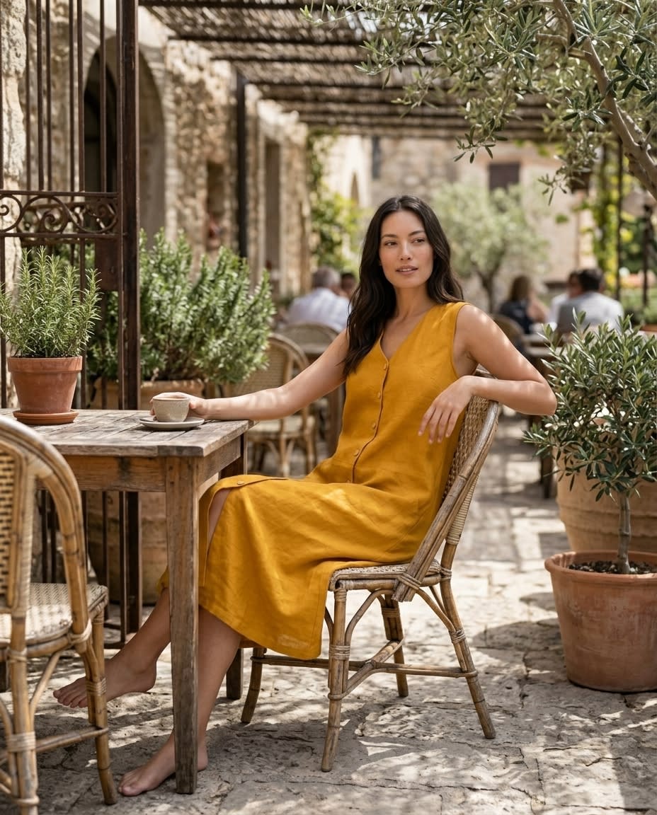 Sleeveless Button-Front Linen Midi Dress