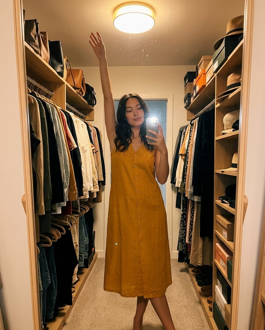 Sleeveless Button-Front Linen Midi Dress
