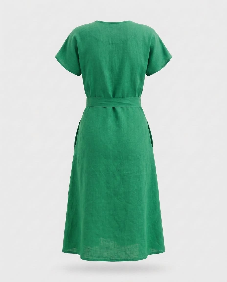 Effortless Wrap Linen Midi Dress
