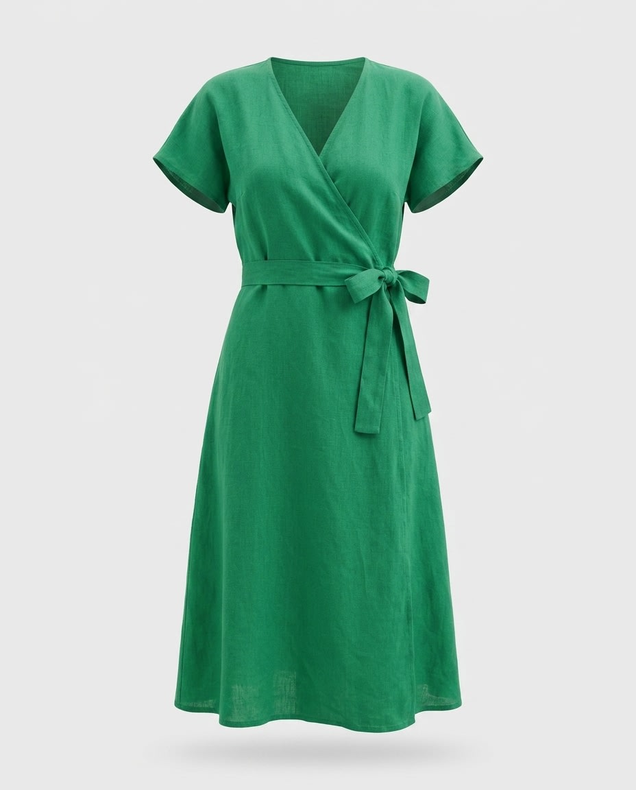 Effortless Wrap Linen Midi Dress