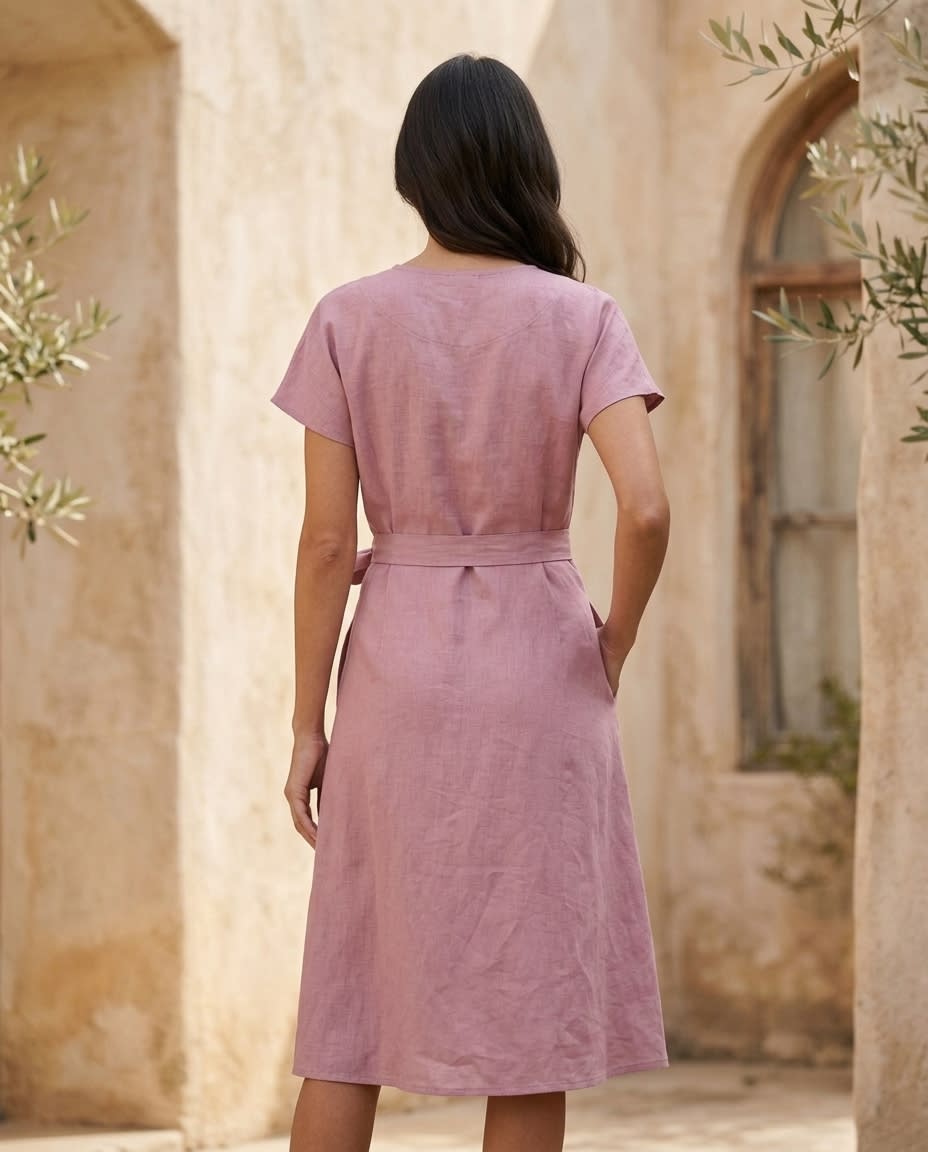 Effortless Wrap Linen Midi Dress