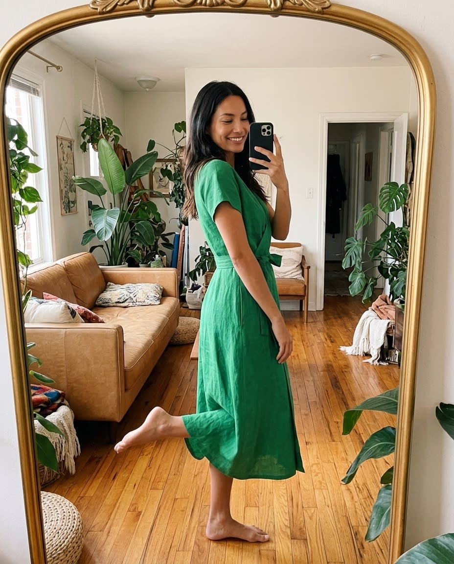 Effortless Wrap Linen Midi Dress