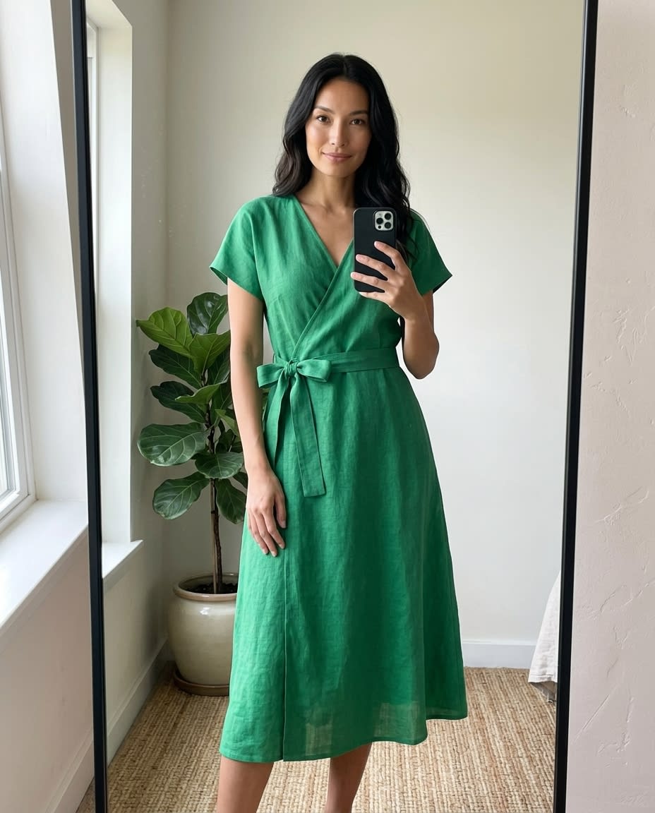 Effortless Wrap Linen Midi Dress