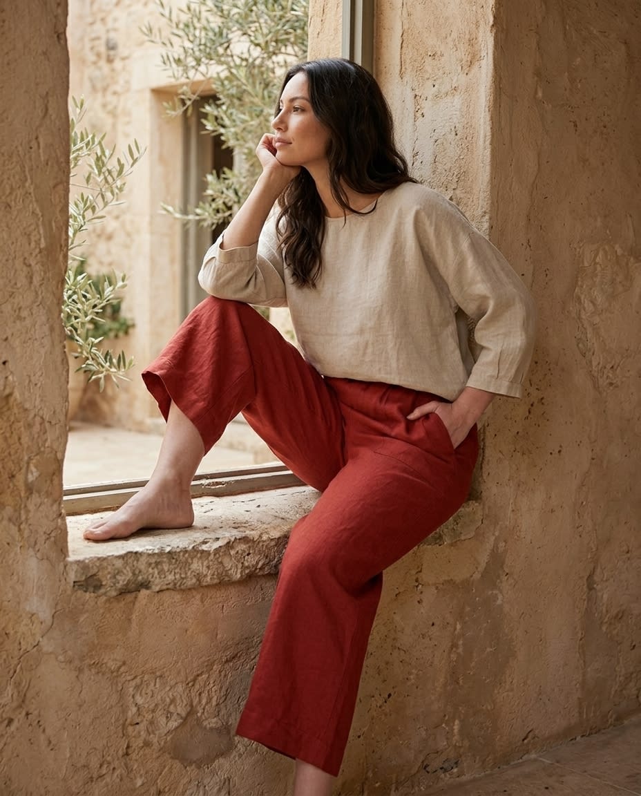 Relaxed Cropped Wide-Leg Linen Trousers