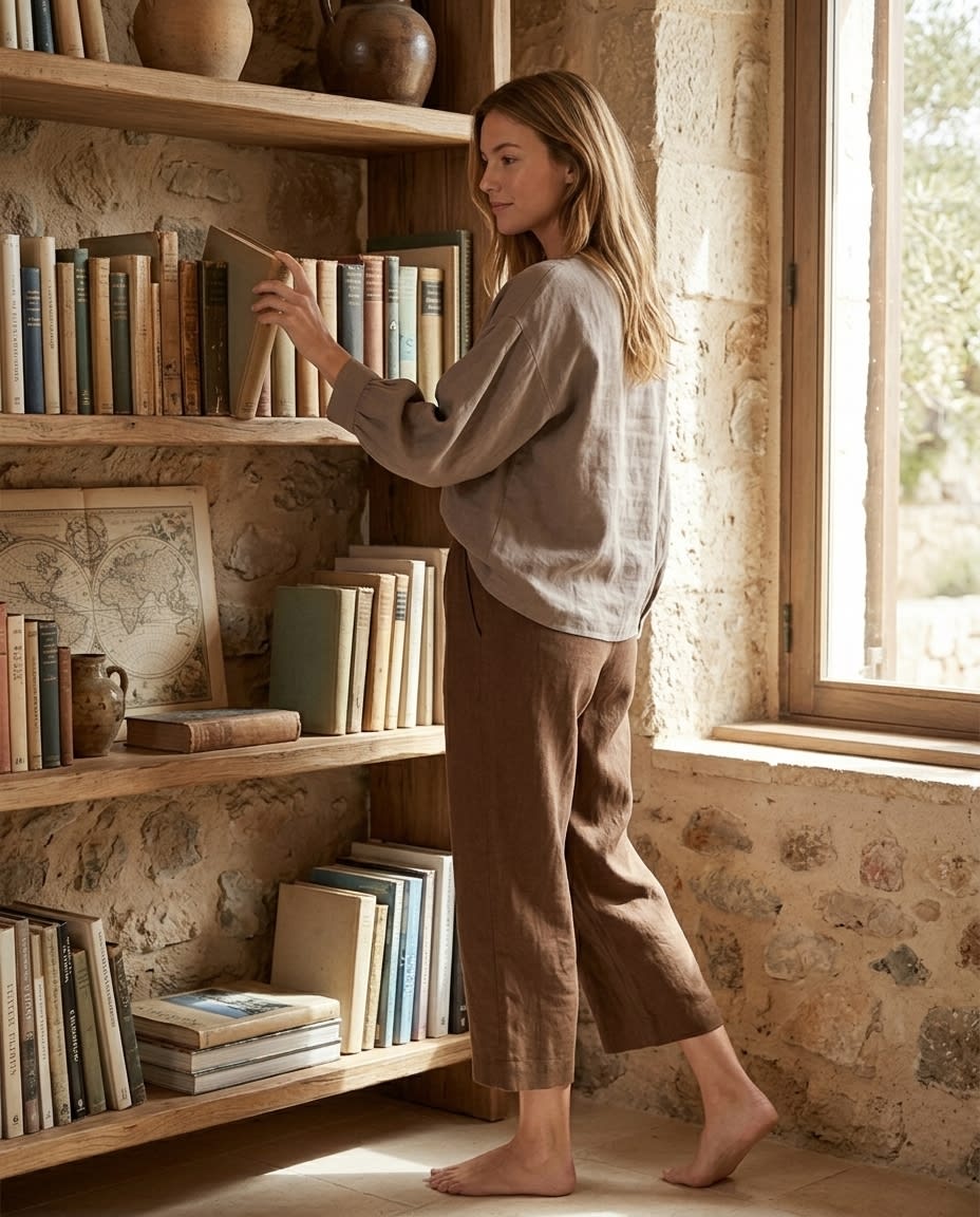 Relaxed Cropped Wide-Leg Linen Trousers