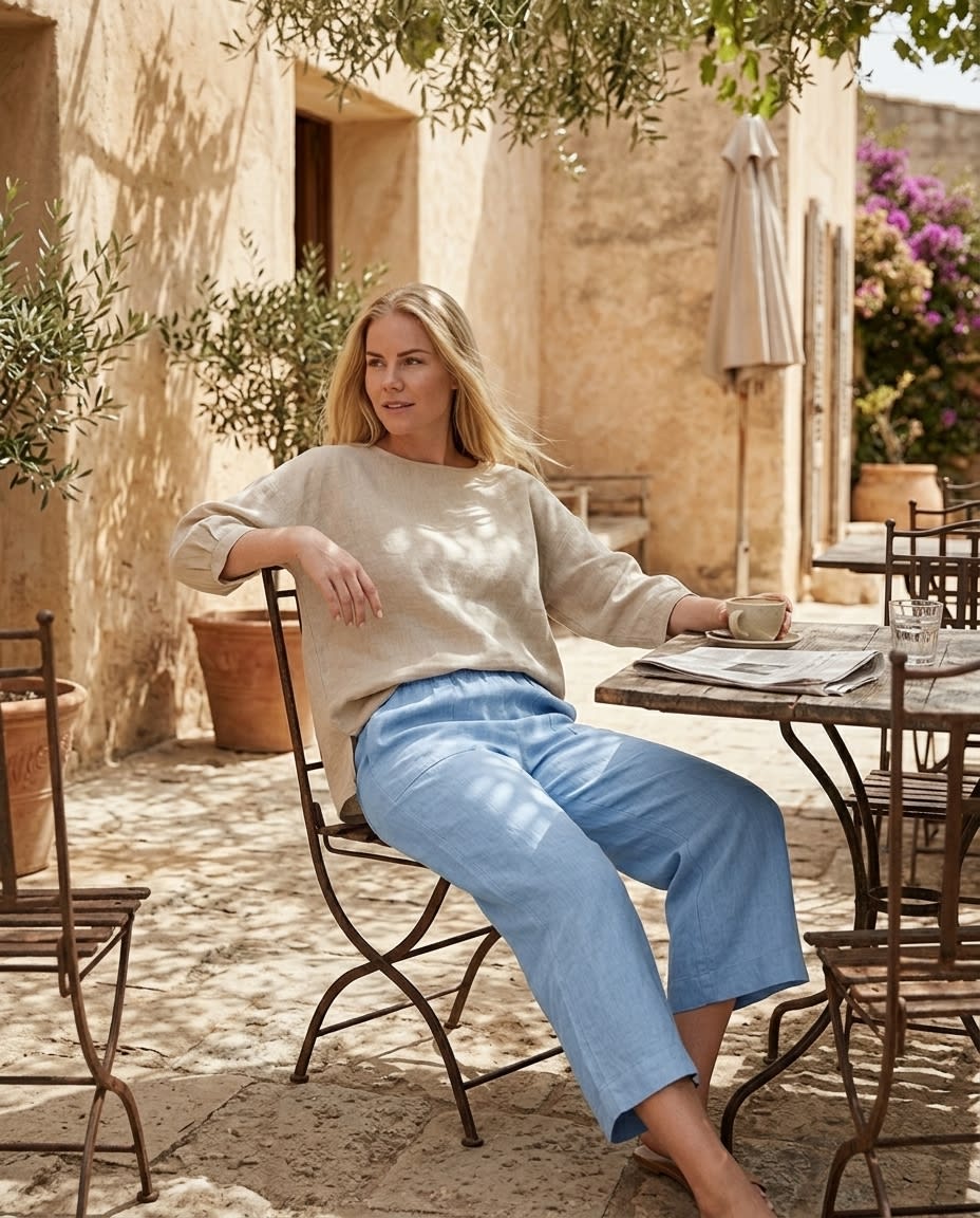 Relaxed Cropped Wide-Leg Linen Trousers