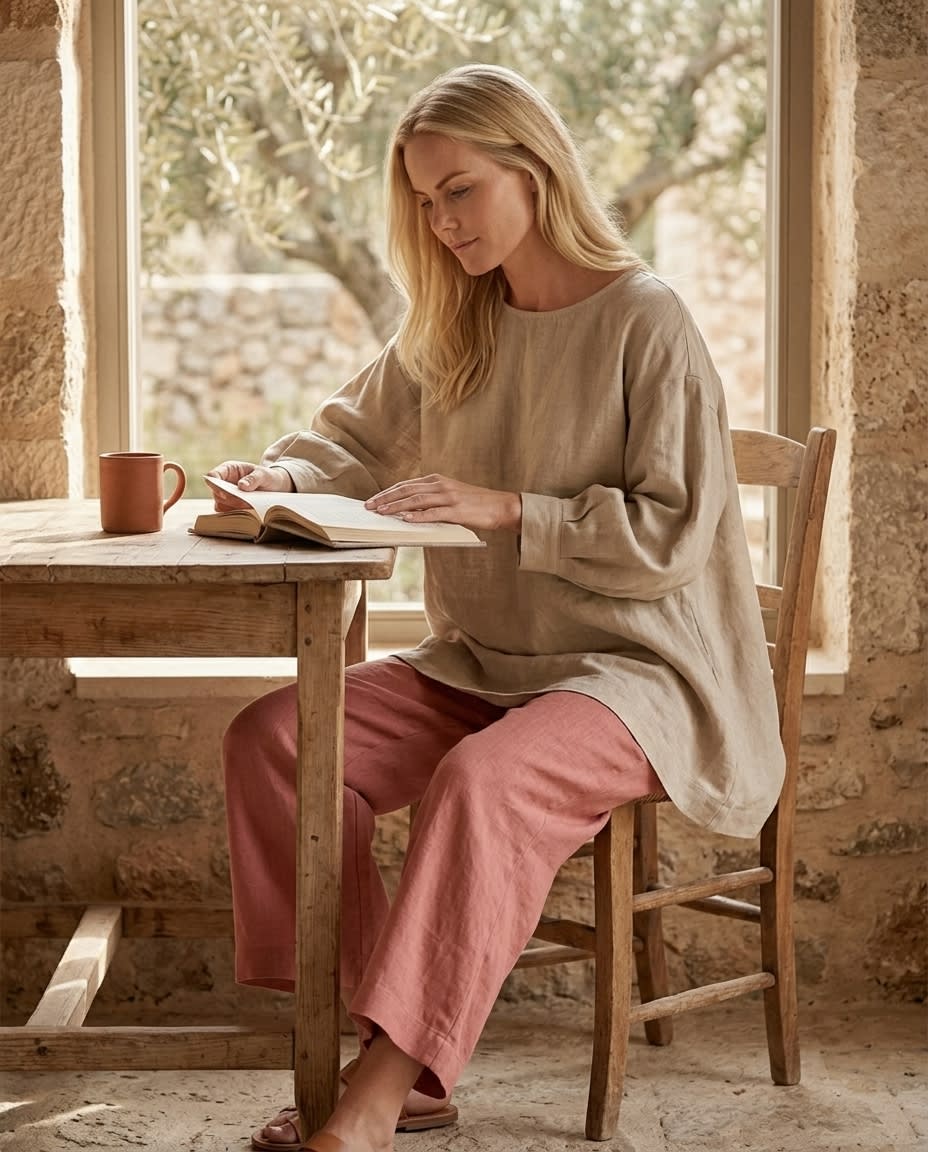 Relaxed Cropped Wide-Leg Linen Trousers