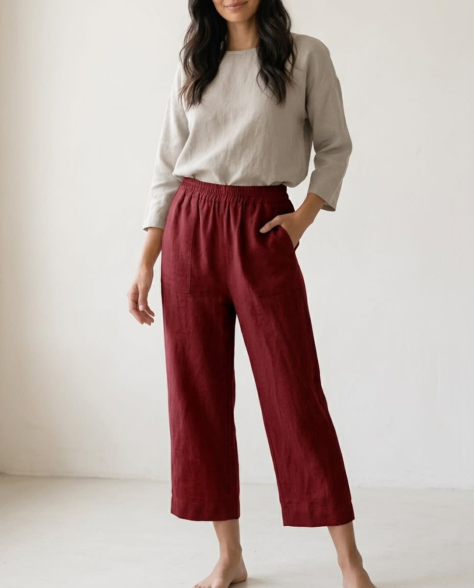 Relaxed Cropped Wide-Leg Linen Trousers