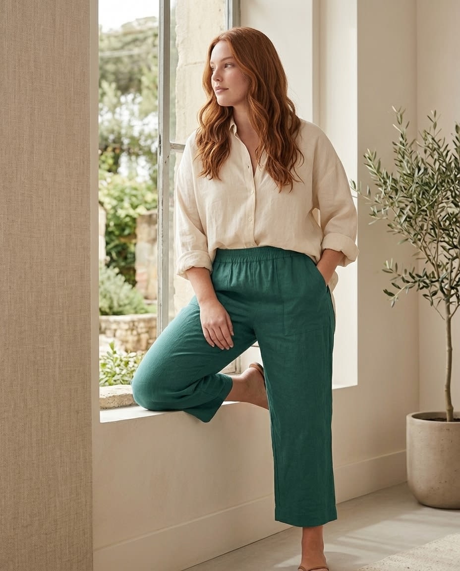 Relaxed Cropped Wide-Leg Linen Trousers