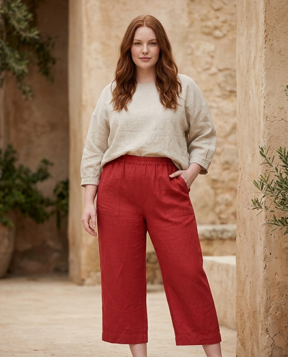 Relaxed Cropped Wide-Leg Linen Trousers