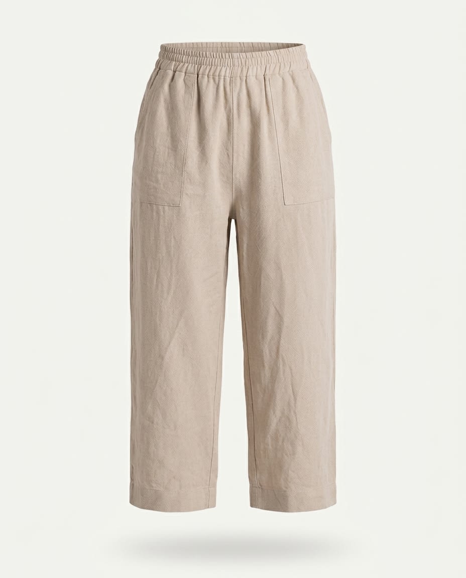 Relaxed Cropped Wide-Leg Linen Trousers