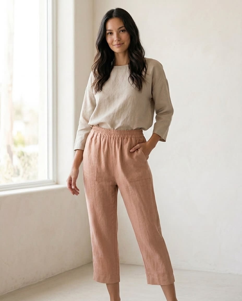 Relaxed Cropped Wide-Leg Linen Trousers