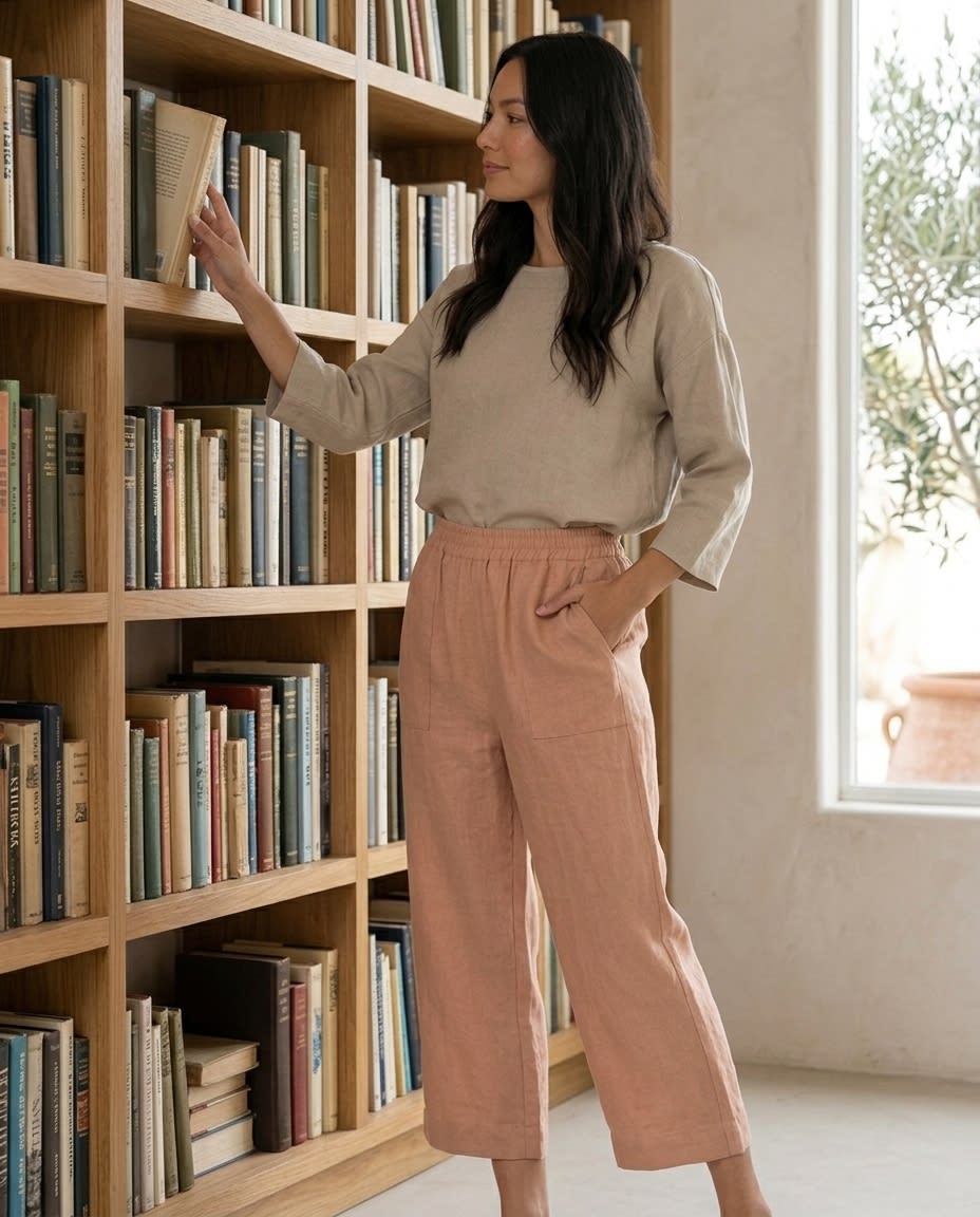 Relaxed Cropped Wide-Leg Linen Trousers