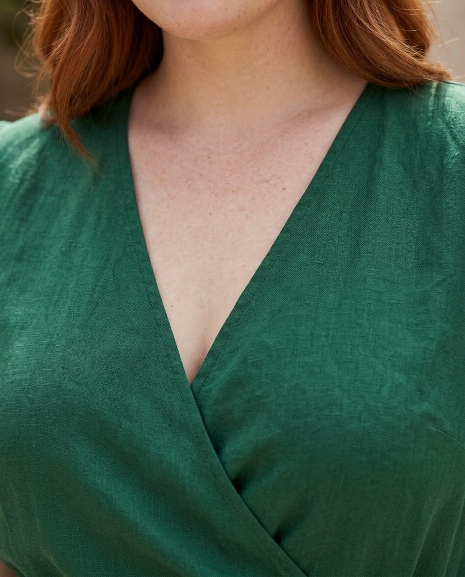 Puff-Sleeve Linen Wrap Mini Dress