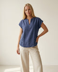 Linen Blouse — V-Neck Cap Sleeve Top | 100% Organic Linen
