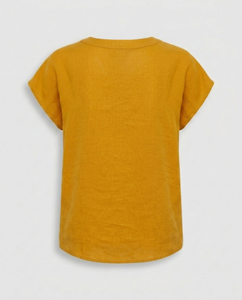 Linen Blouse — V-Neck Cap Sleeve Top | 100% Organic Linen