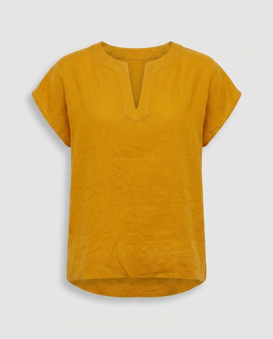 Linen Blouse — V-Neck Cap Sleeve Top | 100% Organic Linen